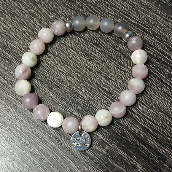 Amethyst & Natural Stone Beaded Bracelet - Designer Six N Stone - Picture 3 of 13